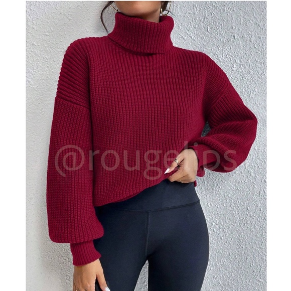 Rouge! Sweaters - Burgundy Turtleneck Knit Pullover Sweater Long Sleeve